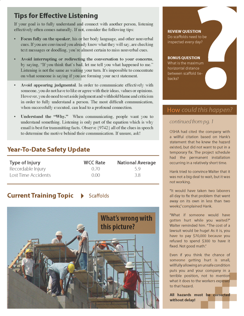 WCC Safety Newsletter, November 2013 | White Construction Company